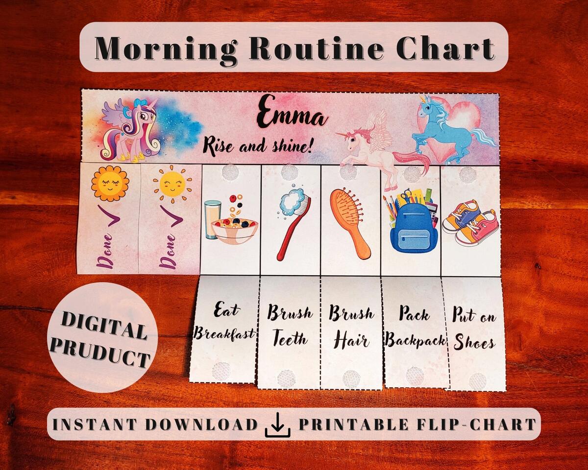 Pony Morning Routine Chart Printable Flip Chore Chart For Kids Daily Ready Before School Checklist Toddler Visual Schedule Reward Chart Etsy