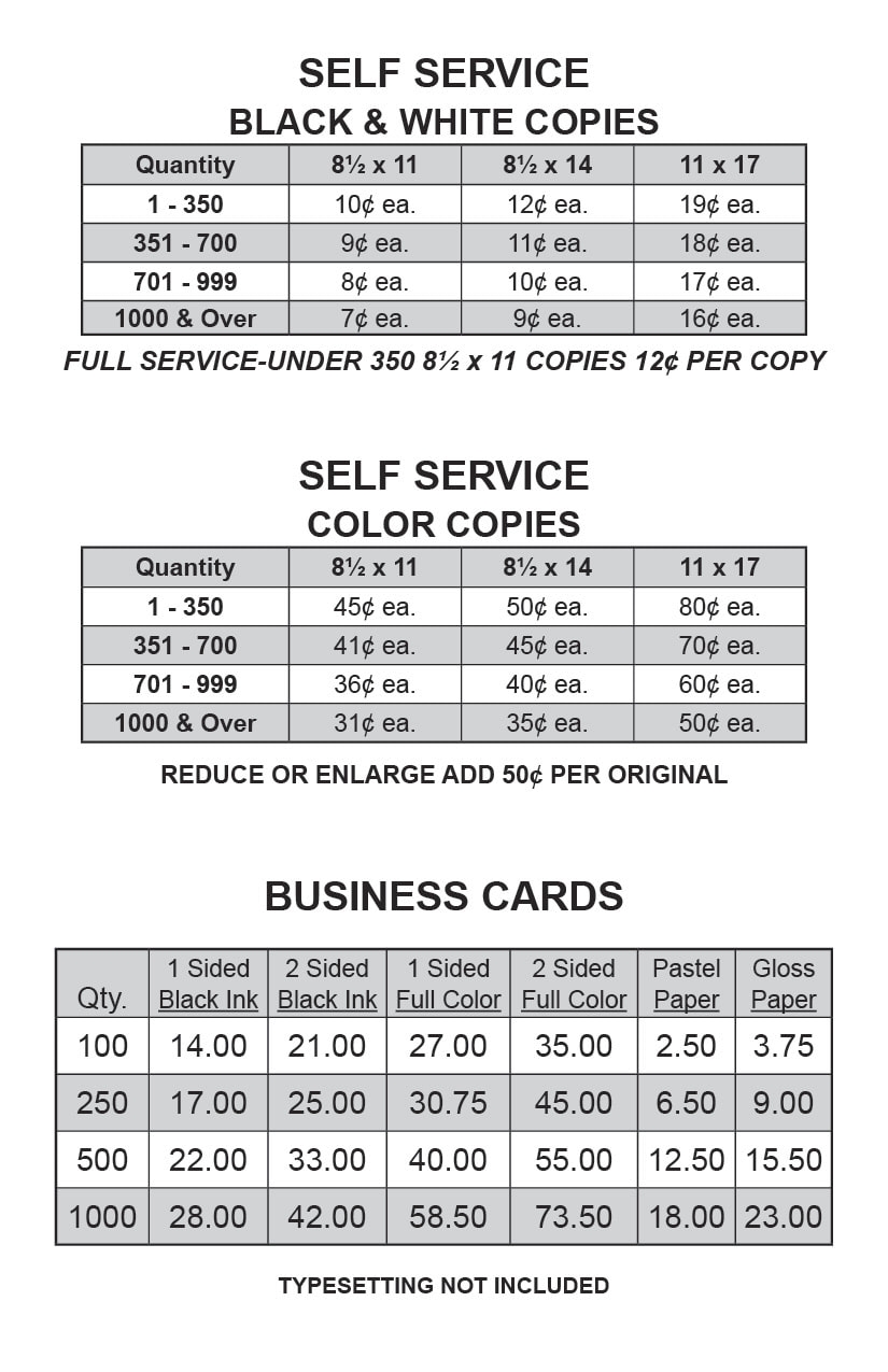 Price List