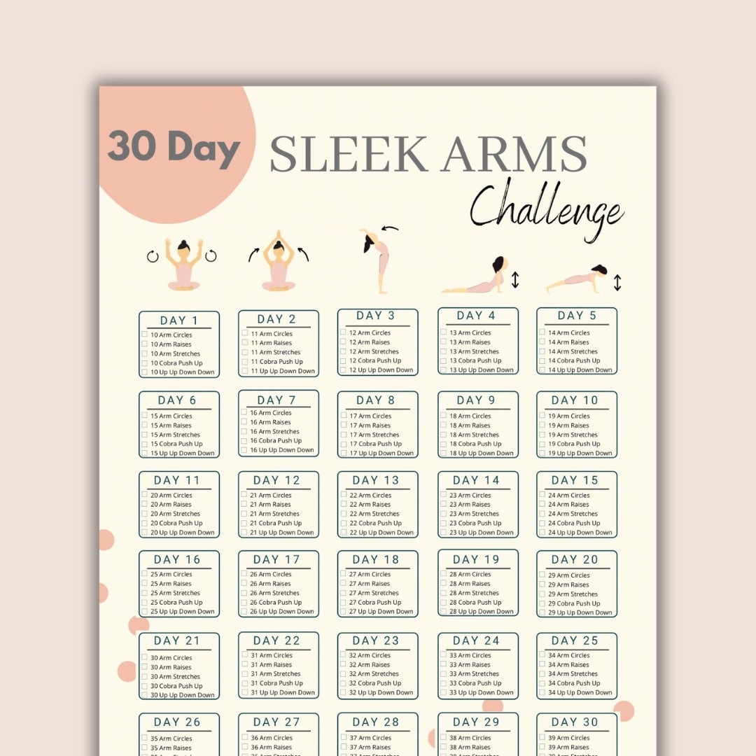 Printable 30 Day Arm Challenge 30 Day Sleek Arm Challenge Body Building Tracker How To Get