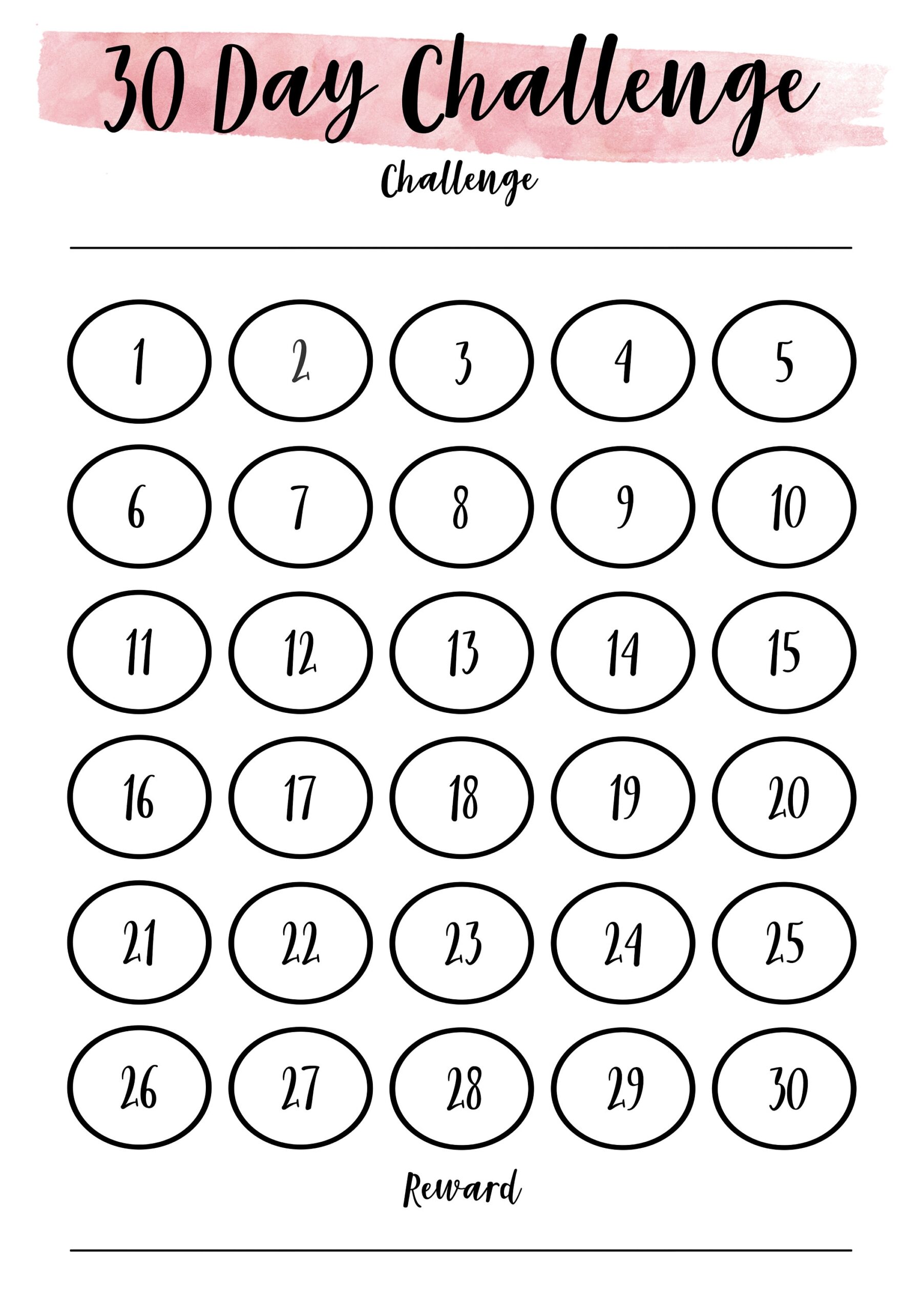 Free 30 Day Challenge Calendar