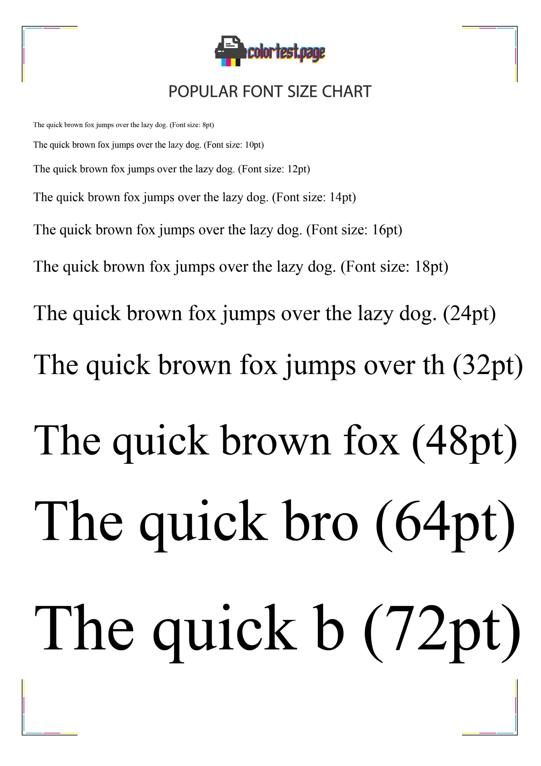 Printable Font Size Chart Color Test Page Printable Font Size Chart Color Test Page