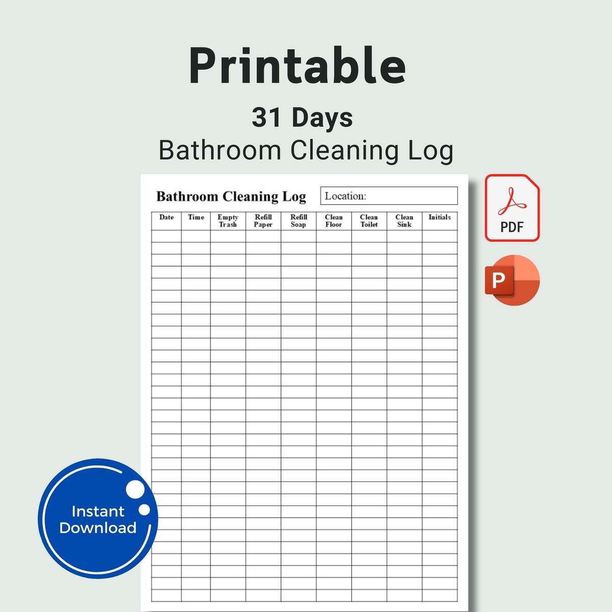 Printable Restroom Cleaning Log 31 Day Bathroom Checklist Workplace Employee Bathroom Cleaning Record Office Facility Log PDF PPTX Etsy