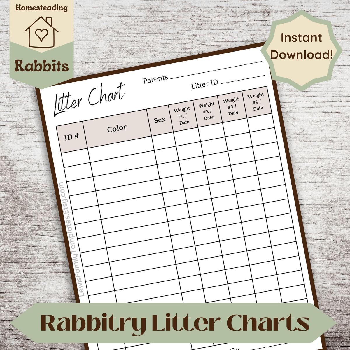 Rabbit Breeding Log Homestead Record Rabbitry Kindle Log Breeding Charts Etsy