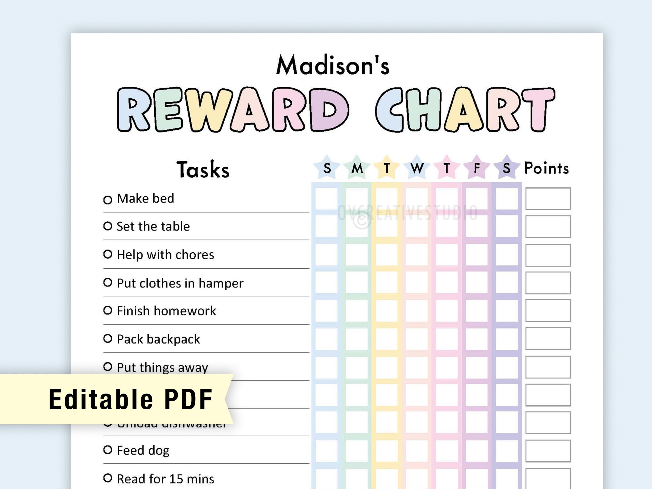 Reward Chart For Kids Printable Editable Digital PDF Weekly Chore Chart Daily Checklist Kids Responsibilities Task Routine Etsy