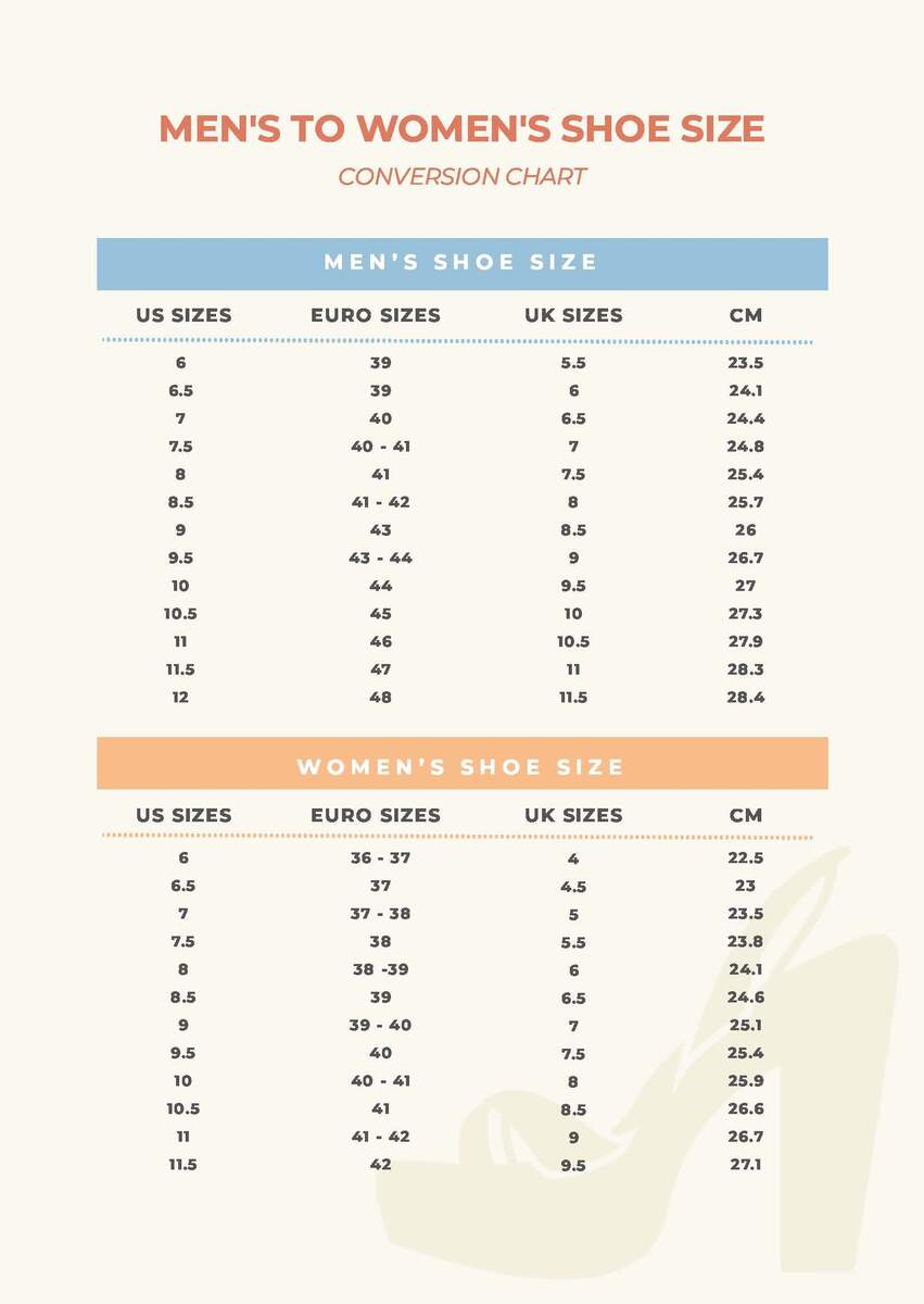 Sizing Chart Euro Size To Us Women 039 S Shoes Footwear Sizes Chart Men S To Women S Shoes Conversion Chart Us