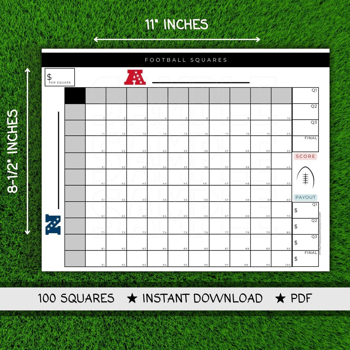 Super Bowl Squares Grid Football Pool Printable Editable PDF Etsy