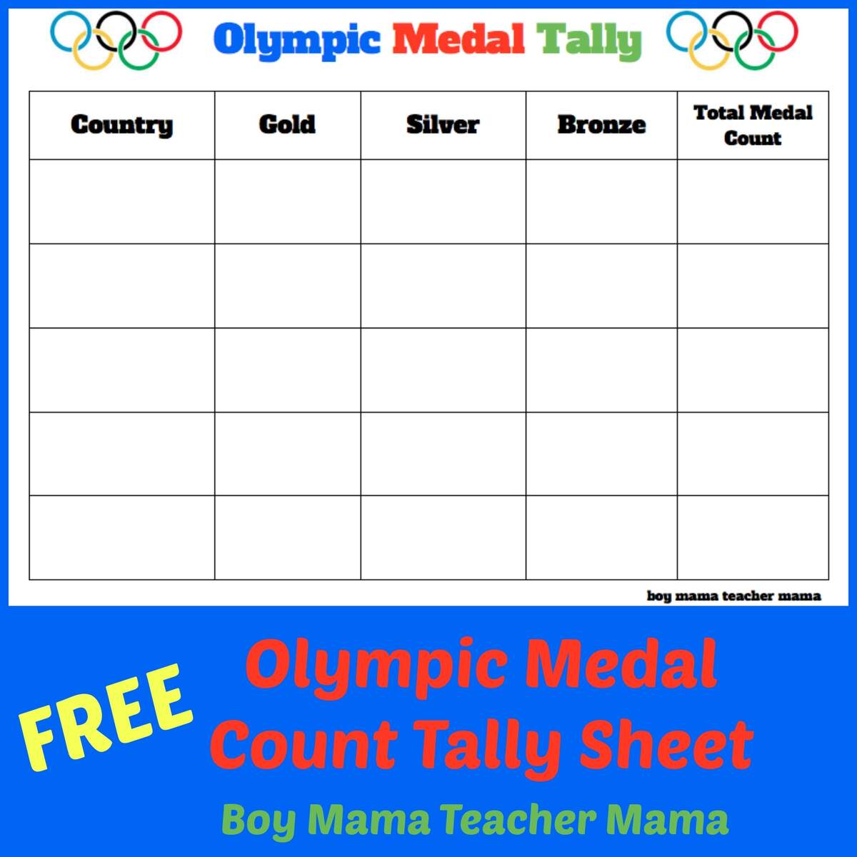 Teacher Mama FREE Olympic Medal Count Tally Sheet Boy Mama Teacher Mama