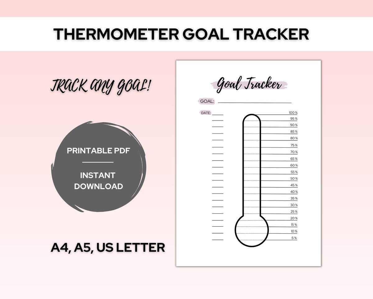 Thermometer Goal Tracker Goal Setting Thermometer Fundraising Thermometer Poster Printable Goal Tracker Etsy