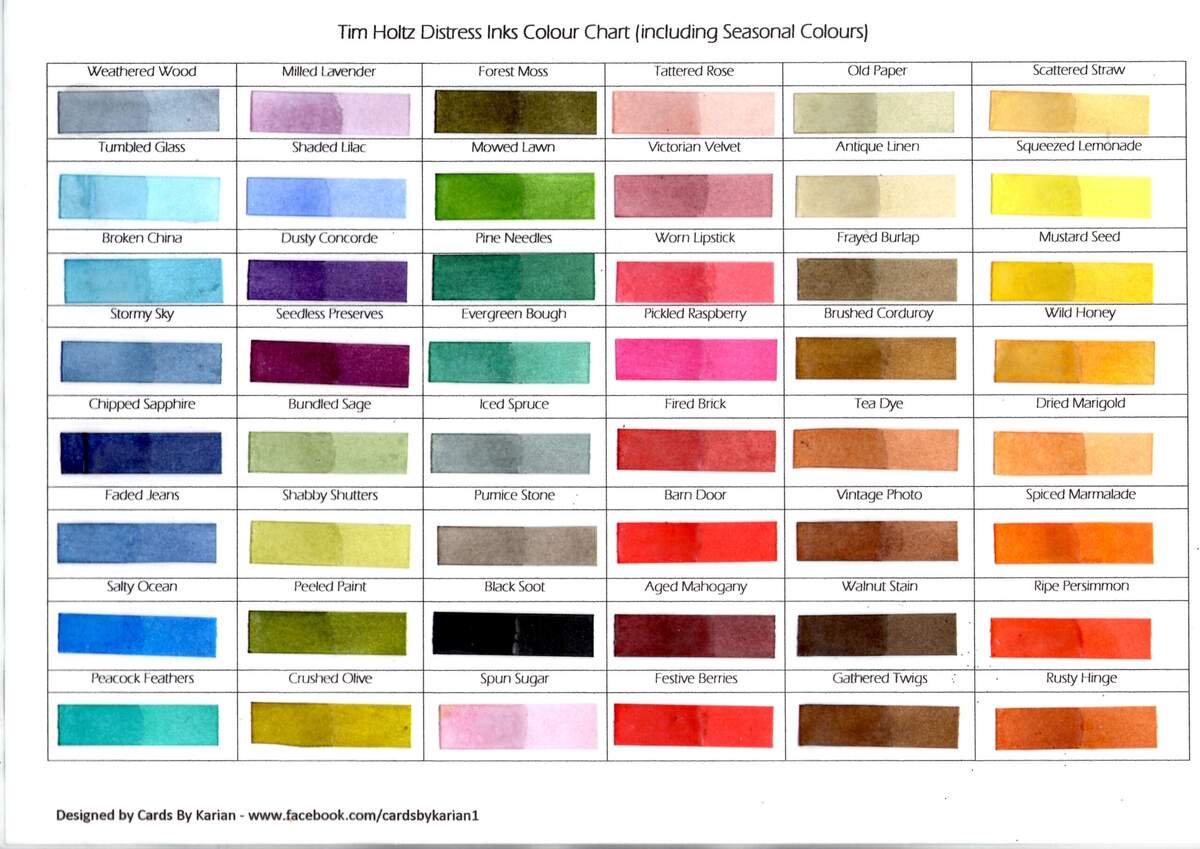 Tim Holtz Distress Inks Colour Chart Including Season Colours Designs By Karen