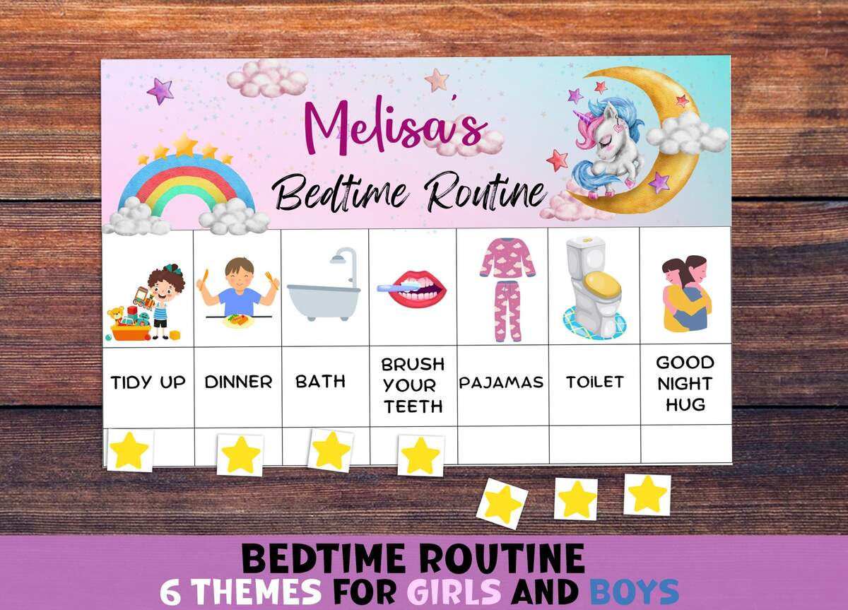 Unicorn Bed Time Routine Chart For Toddlers Printable Chore Chart Visual Schedule For Kids Daily Responsibilities Unicorn Dinosaur Etsy