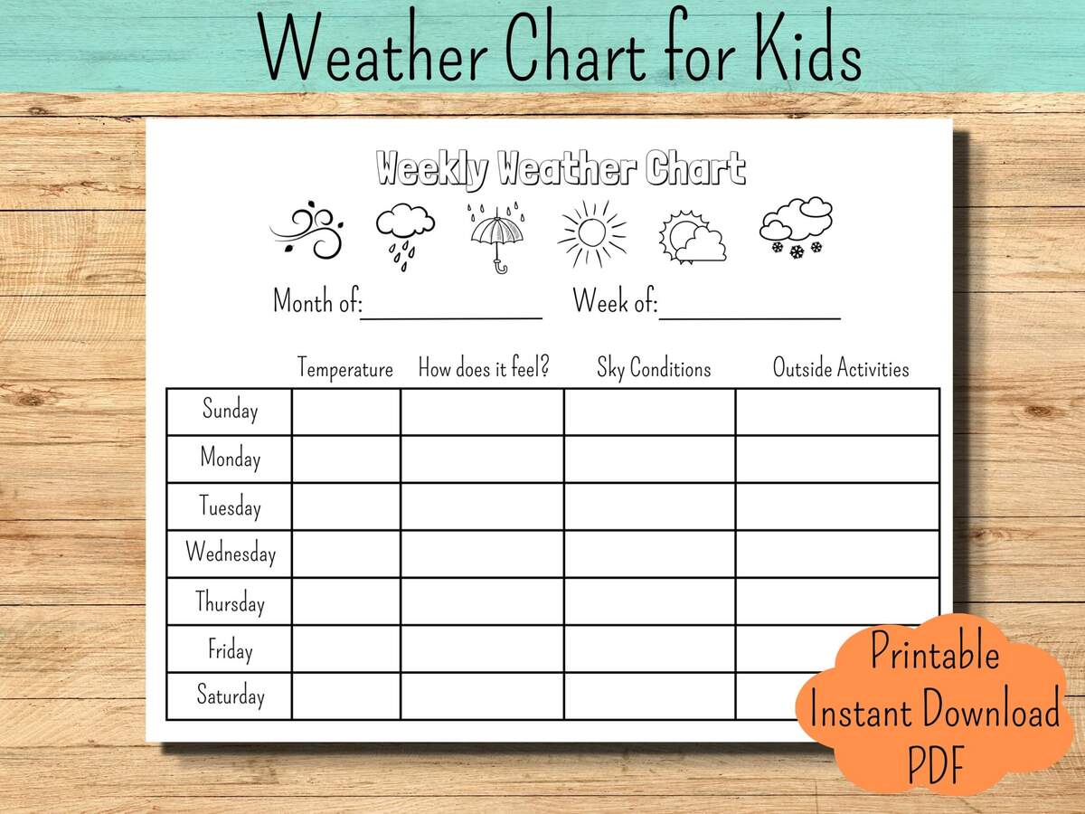 Weather Tracker Printable Weekly Weather Tracker Weather Chart Kids Weather Worksheet Science Weather Report Classroom Weather Chart Etsy Sweden