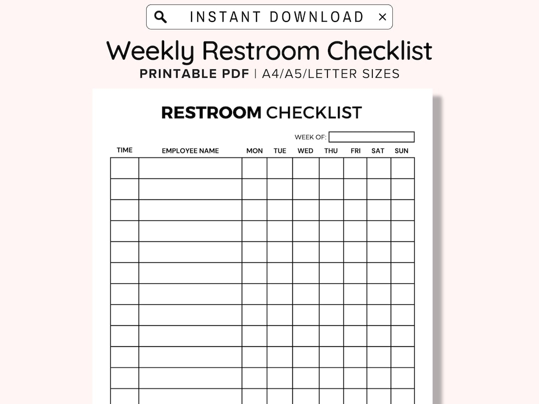 Weekly Bathroom Cleaning Chart Printable Restroom Cleaning Log For Business Bathroom Cleaning Log Bathroom Checklist Restroom Checklist Etsy Israel